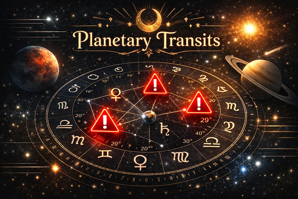 Digital dashboard showing planetary transits and astrology forecasting alerts for red flags.